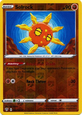 Pokemon Card Darkness Ablaze 92/189 092/189 Solrock Uncommon Reverse Holo