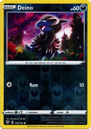 <transcy>Pokemon Card Darkness Alaze 108/189 108/189 Deino Common Reverse Holo</transcy>