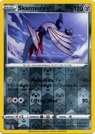 <transcy>Pokemon Card Darkness Alaze 120/189 120/189 Skarmory Common Reverse Holo</transcy>