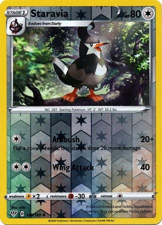 <transcy>Pokemon Card Darkness Alaze 146/189 146/189 Staravia Uncommon Reverse Holo</transcy>