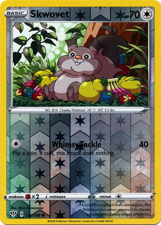 Pokemon Card Darkness Ablaze 152/189 152/189 Skwovet Common Reverse Holo