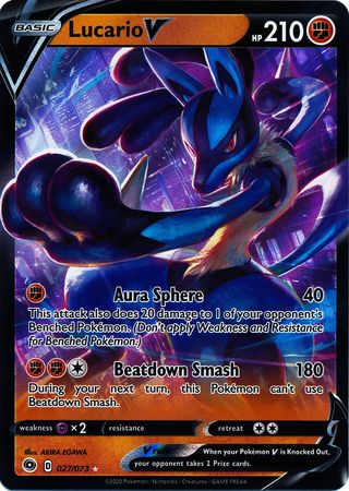 <transcy>Pokemon Card Champion&#39;s Path 027/073 27/73 Lucario V Ultra Sjælden</transcy>