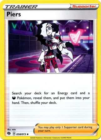 <transcy>Pokemon Card Champion&#39;s Path 058/073 58/73 Piers Supporter Gelegentlich</transcy>