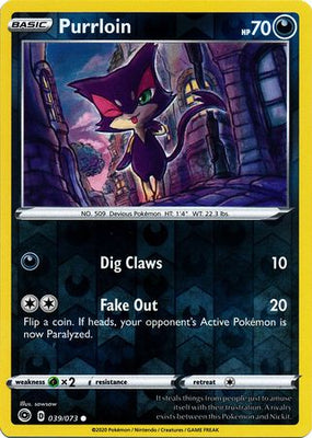 Pokemon Card Champion's Path 039/073 39/73 Purrloin Common Reverse Holo