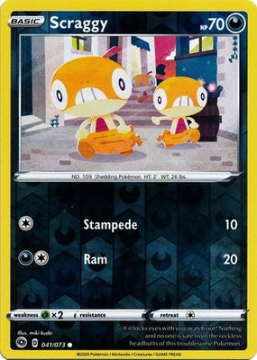 <transcy>Pokemon Card Champion&#39;s Path 041/073 41/73 Scraggy Common Reverse Holo</transcy>