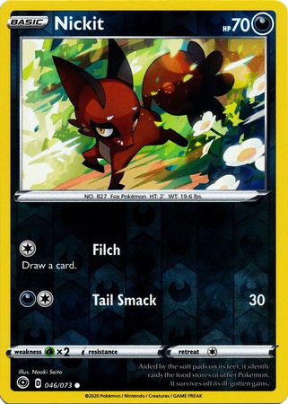 <transcy>Pokemon Card Champion&#39;s Path 046/073 46/73 Nickit Common Reverse Holo</transcy>