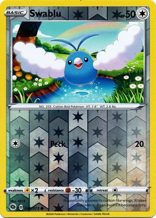 Pokemon Card Champion's Path 048/073 48/73 Swablu Common Reverse Holo