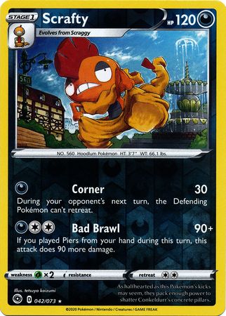 <transcy>Pokemon Card Champion&#39;s Path 042/073 42/73 Scrafty Rare Reverse Holo</transcy>