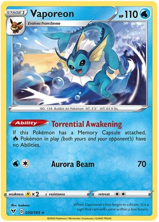 Pokemon Card Vivid Voltage 030/185 30/185 Vaporeon Rare