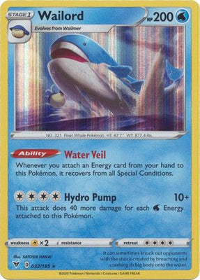 Pokemon Card Vivid Voltage 032/185 32/185 Wailord Holo Rare