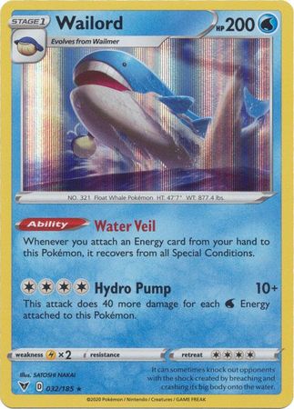 <transcy>Pokemon Card Vivid Voltage 032/185 32/185 Wailord Holo Sjælden</transcy>