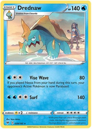 <transcy>Pokemon Card Vivid Voltage 039/185 39/185 Drednaw Rare</transcy>