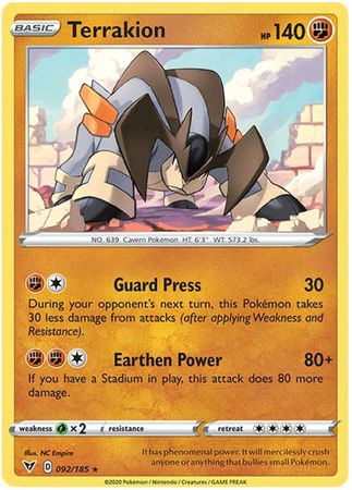 Pokemon Card Vivid Voltage 092/185 92/185 Terrakion Rare