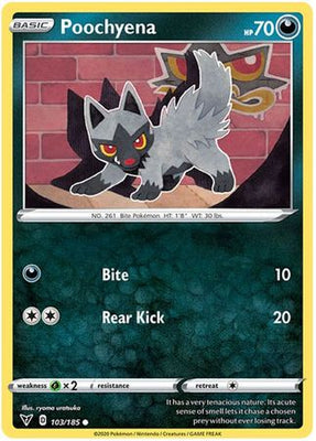 <transcy>Pokemon Card Vivid Voltage 103/185 Poochyena Common</transcy>