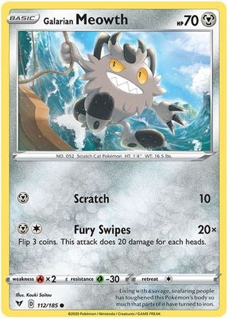 <transcy>Pokemon Card Vivid Voltage 112/185 Galarian Meowth Common</transcy>