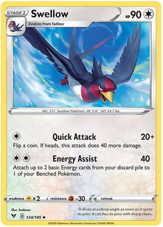 Pokemon Card Vivid Voltage 134/185 Swellow Uncommon