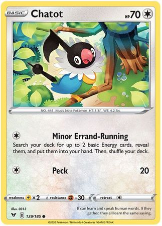 <transcy>Pokemon Card Vivid Voltage 139/185 Chatot Common</transcy>