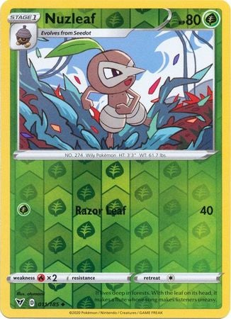 <transcy>Pokemon Card Vivid Voltage 011/185 11/185 Nuzleaf Reverse Holo Gelegentlich</transcy>