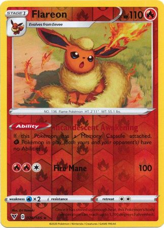 Pokemon Card Vivid Voltage 026/185 26/185 Flareon Reverse Holo Rare