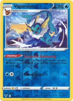 <transcy>Pokemon Card Vivid Voltage 030/185 30/185 Vaporeon Reverse Holo Selten</transcy>