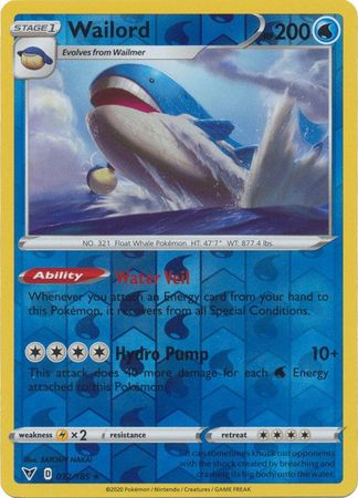 Pokemon Card Vivid Voltage 032/185 32/185 Wailord Reverse Holo Rare