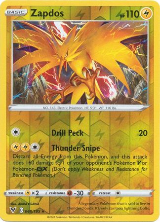 <transcy>Pokemon Card Vivid Voltage 048/185 48/185 Zapdos Reverse Holo Selten</transcy>