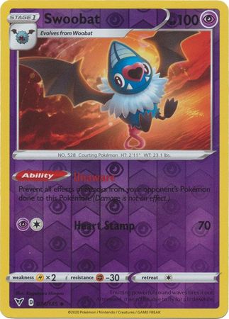 <transcy>بطاقة بوكيمون Vivid Voltage 074/185 74/185 Swoobat Reverse Holo غير شائع</transcy>