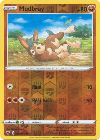 <transcy>Pokemon Card Vivid Voltage 096/185 96/185 Mudbray Reverse Holo Common</transcy>