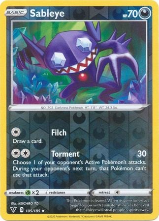 <transcy>بطاقة بوكيمون Vivid Voltage 105/185 105/185 Sableye Reverse Holo غير شائع</transcy>