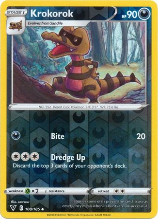 Pokemon Card Vivid Voltage 108/185 108/185 Krokorok Reverse Holo Uncommon