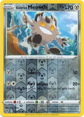 Pokemon Card Vivid Voltage 112/185 112/185 Galarian Meowth Reverse Holo Common