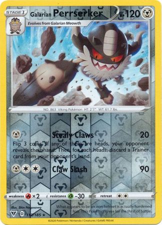 <transcy>Pokemon Card Vivid Voltage 113/185 113/185 Galarian Perrserker Reverse Holo Selten</transcy>