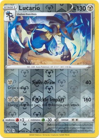 <transcy>بطاقة بوكيمون Vivid Voltage 120/185 120/185 Lucario Reverse Holo Rare</transcy>