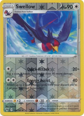 Pokemon Card Vivid Voltage 134/185 134/185 Swellow Reverse Holo Uncommon