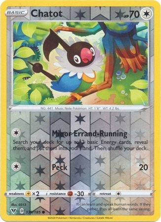 <transcy>Pokemon Card Vivid Voltage 139/185 139/185 Chatot Reverse Holo Common</transcy>