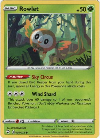 Pokemon Card Shining Fates 006/072 6/72 Rowlet Common