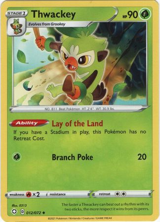 Pokemon Card Shining Fates 012/072 12/72 Thwackey Uncommon