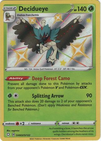 <transcy>Pokemon Card Shining Fates SV003 / SV122 SV3 / SV122 Decidueye skinnende sjælden</transcy>