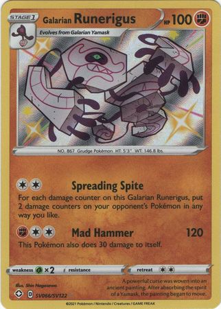 <transcy>Pokemon Card Shining Fates SV066 / SV122 SV66 / SV122 Galarischer Runerigus Shiny Rare</transcy>