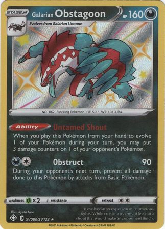 <transcy>Pokemon Card Shining Fates SV080 / SV122 SV80 / SV122 Galarian Obstagoon Shiny Rare</transcy>