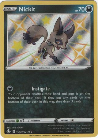 <transcy>Pokemon Card Shining Fates SV081 / SV122 SV81 / SV122 Nickit Shiny Sjælden</transcy>