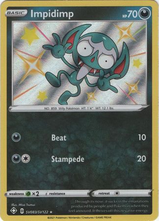 <transcy>Pokemon Card Shining Fates SV083 / SV122 SV83 / SV122 Impidimp Shiny Sjælden</transcy>