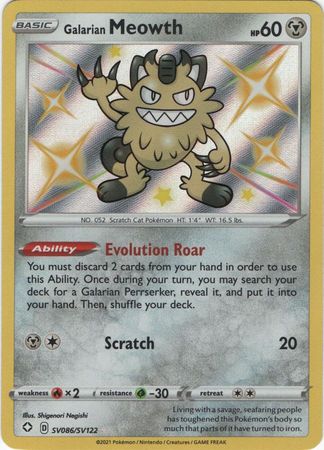 Pokemon Card Shining Fates SV086/SV122 SV86/SV122 Galarian Meowth Shiny Rare