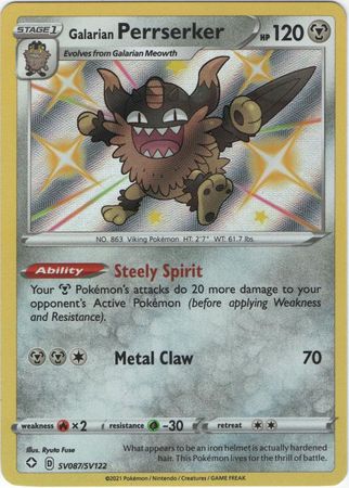 <transcy>Pokemon Card Shining Fates SV087 / SV122 SV87 / SV122 Galarischer Perrserker Shiny Rare</transcy>