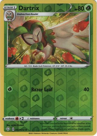 Pokemon Card Shining Fates 007/072 7/72 Dartrix Reverse Holo Uncommon