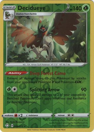 Pokemon Card Shining Fates 008/072 8/72 Decidueye Reverse Holo Rare