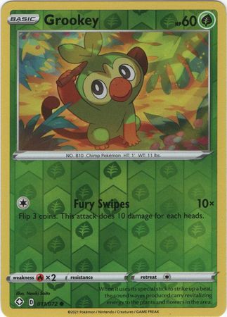 Pokemon Card Shining Fates 011/072 11/72 Grookey Reverse Holo Common