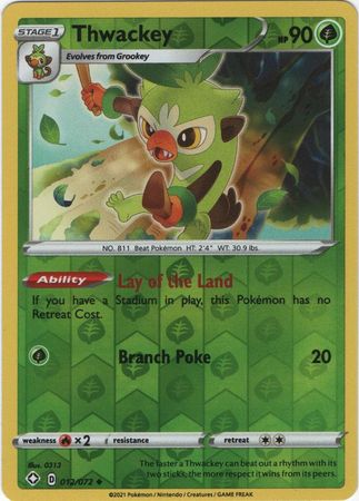 Pokemon Card Shining Fates 012/072 12/72 Thwackey Reverse Holo Uncommon