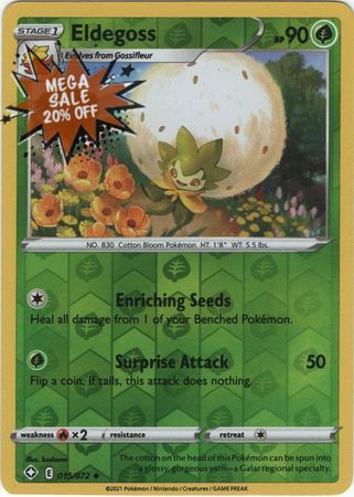 Pokemon Card Shining Fates 015/072 15/72 Eldegoss Reverse Holo Uncommon