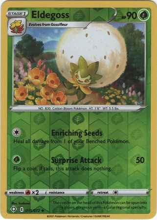 Pokemon Card Shining Fates 015/072 15/72 Eldegoss Reverse Holo Uncommon